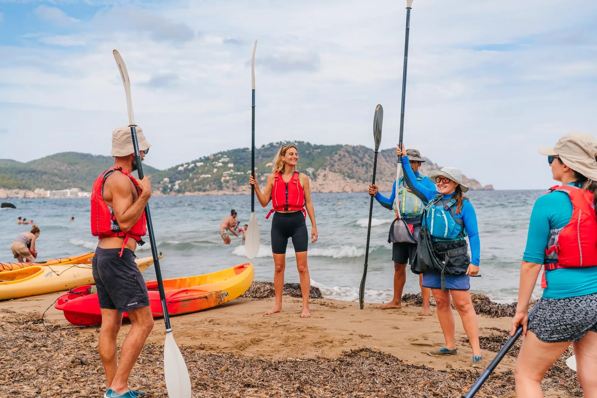 Sea kayak course group on the beach in Ibiza