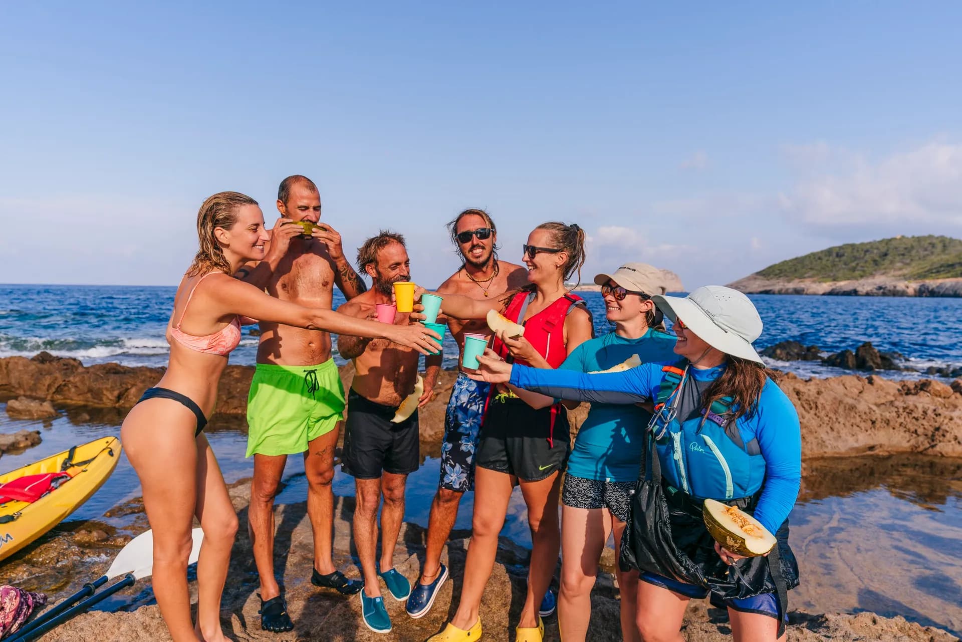 Kayak Ibiza guides and guests together on Es Figueral beach