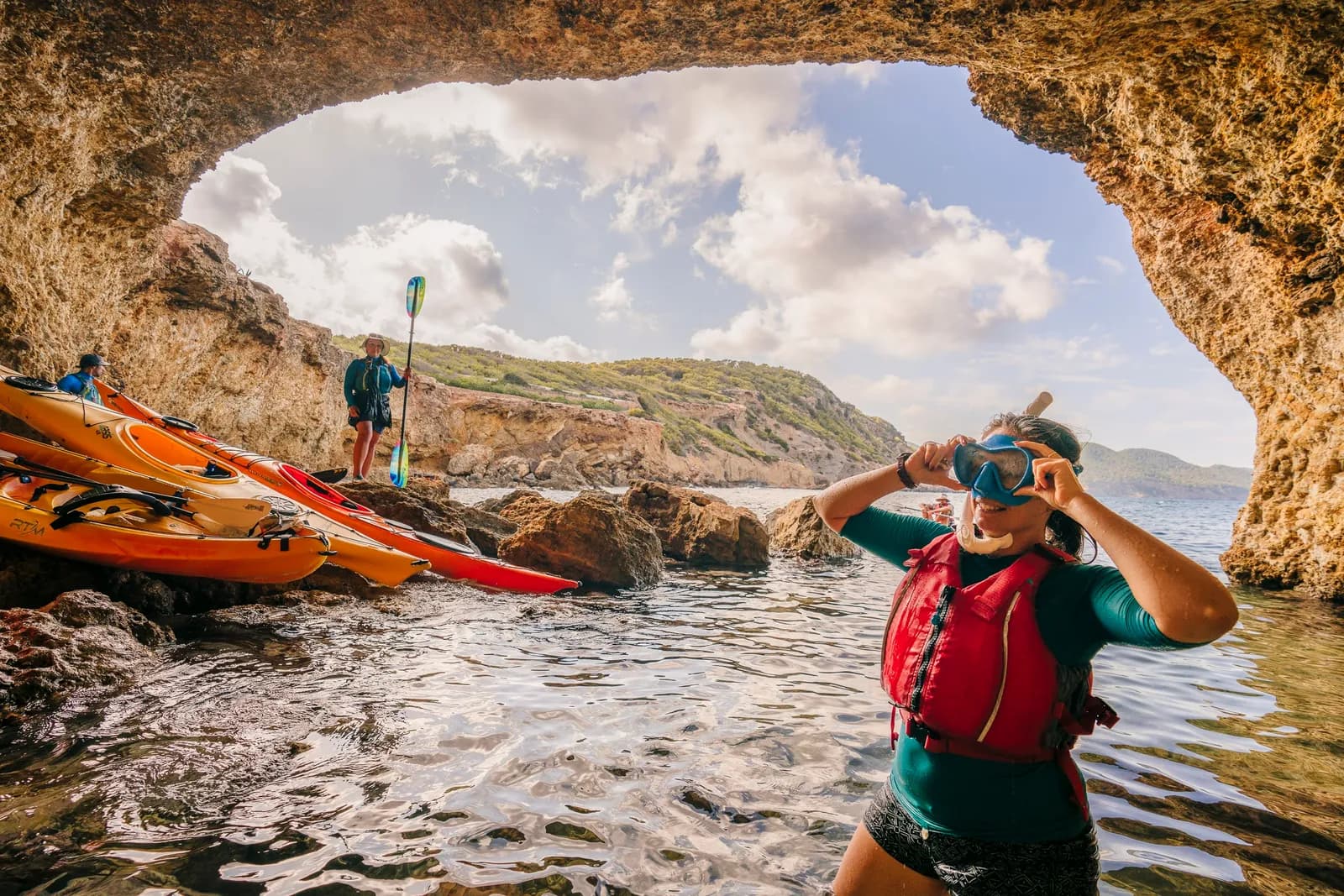 Snorkel and kayak stop near the Tagomago reserve